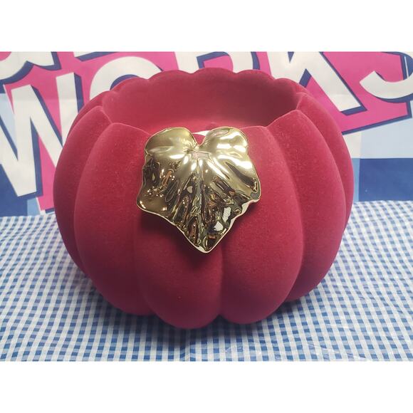 BBW Fuchsia Pink Flocked Velvet Pumpkin Large 3 Wick Candle Pedestal Holder - Picture 1 of 2